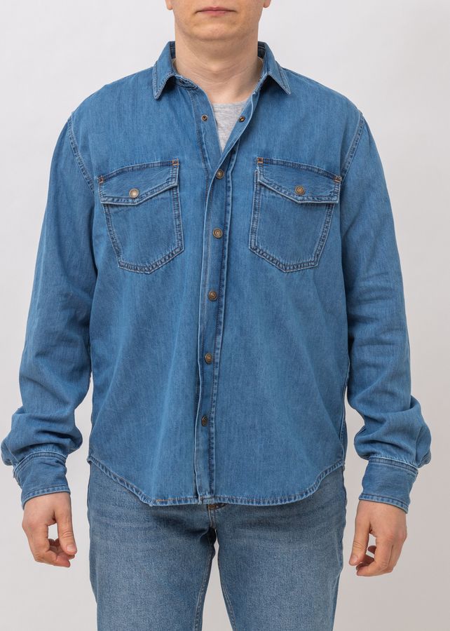Рубашка с длинным рукавом мужская WHITNEY E-G519 CARIN BLUE джинсовая котоновая, цвет Синий, размер S