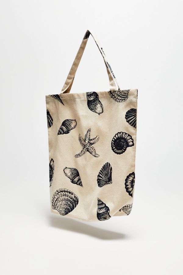 Эко-сумка женская MOODO L-TO-3428 BEIGE с ракушками, шоппер, хлопковая, цвет Бежевый, размер ONE