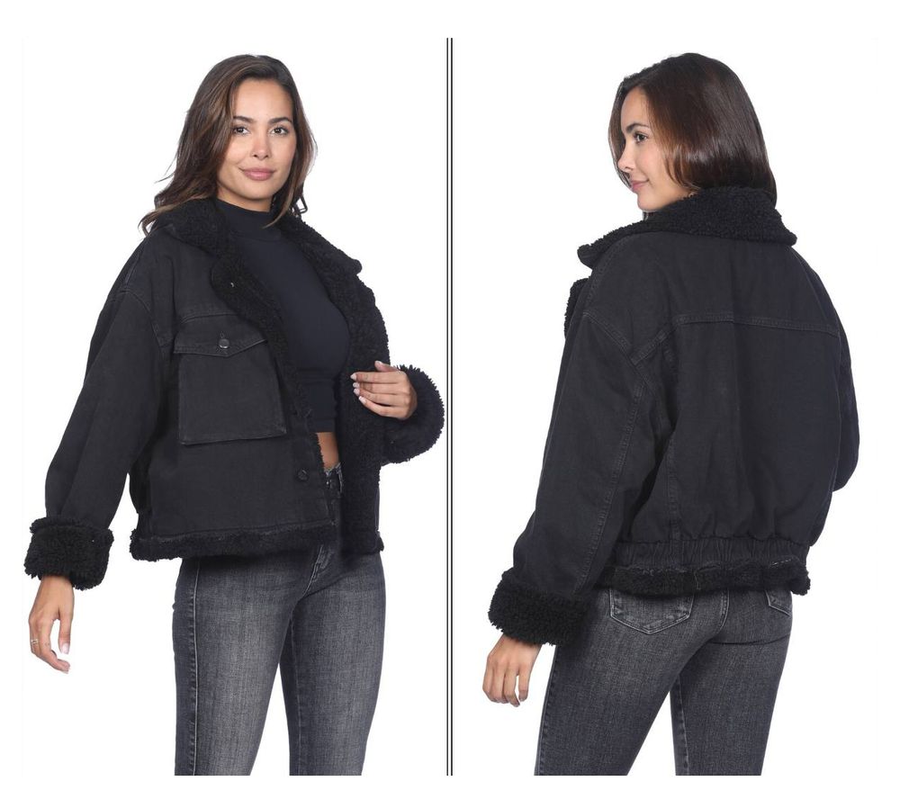 Куртка джинсова жіноча WHITNEY B-MQ520 KOFANA BLACK OVERSIZE з хутром, колір Чорний, розмір XS