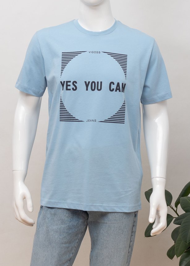 Футболка мужская V 62211-03370 L BLUE "YES YOU CAN", цвет Голубой, размер S