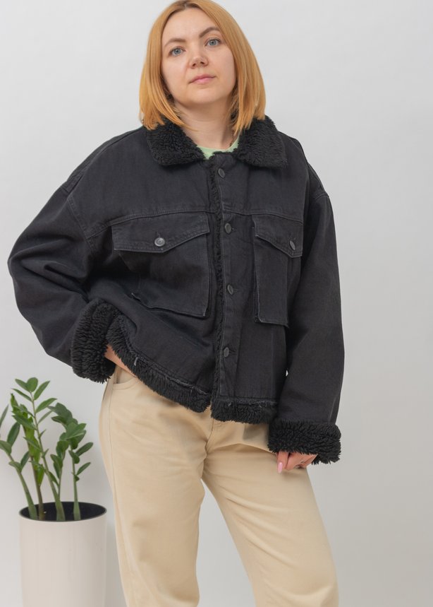 Куртка джинсовая женская WHITNEY B-MQ520 KOFANA BLACK OVERSIZE с мехом, цвет Черный, размер XS