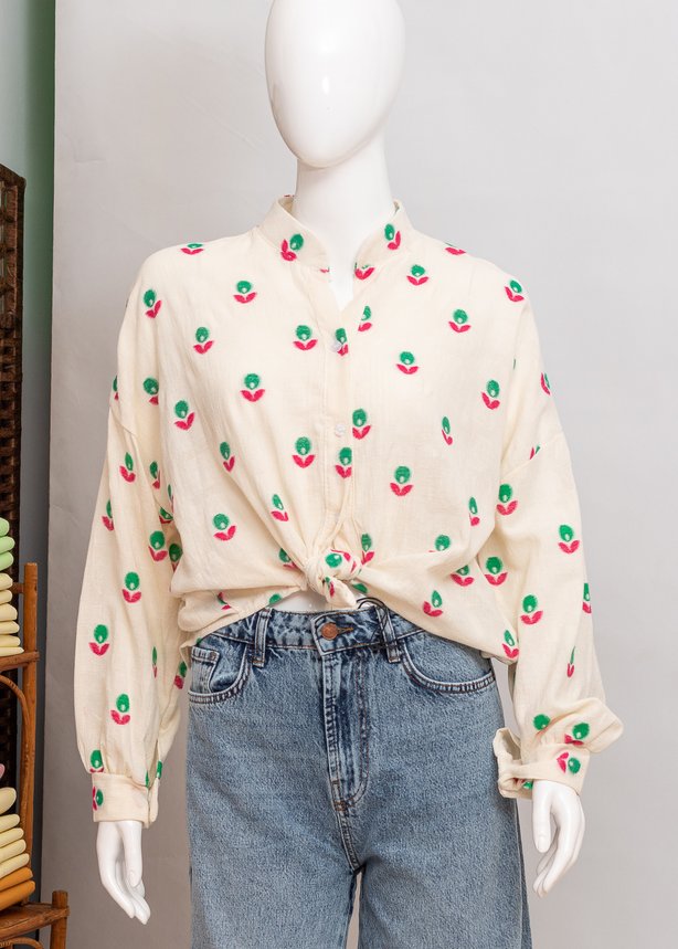 Блуза жіноча LU EN 3531 BEIGE/PINK з квітками, колір Бежевий, розмір ONE