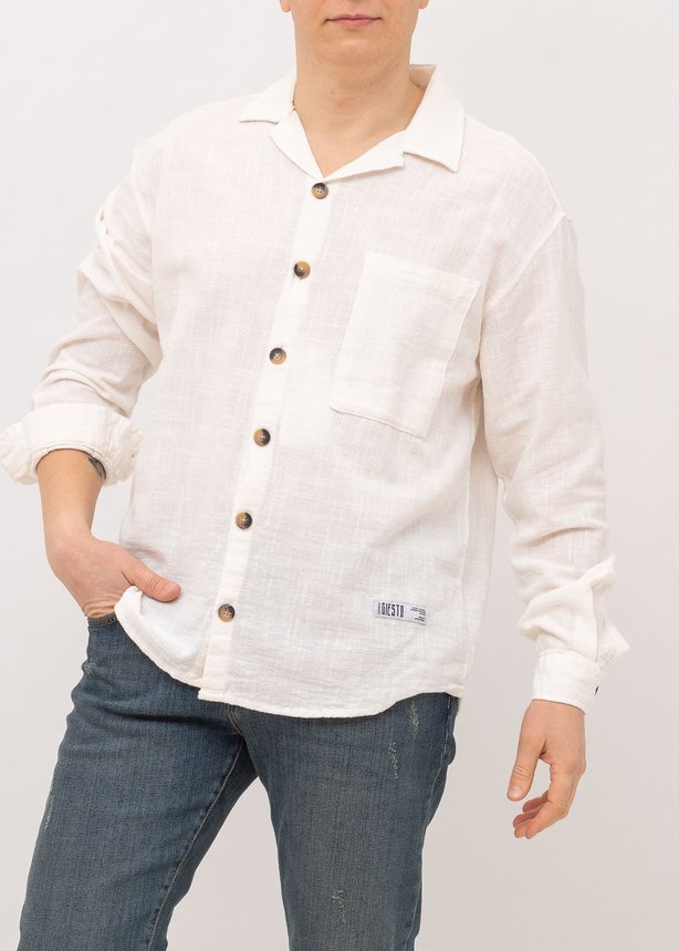 Рубашка с длинным рукавом мужская GIESTO 4829 ECRU оверсайз, цвет Бежевый, размер S