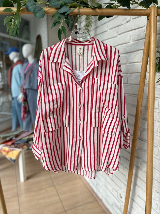 Рубашка женская WIYA 53043 WHITE/RED STRIPE, цвет Красный, размер ONE