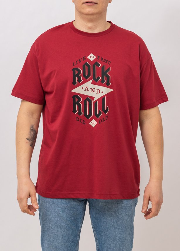 Футболка мужская V 62574-30010 BORDO "ROCK AND ROLL" с надписью, цвет Бордовый, размер S
