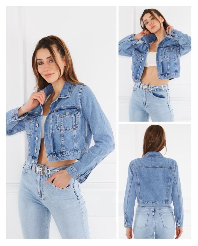 Куртка джинсовая женская CRACPOT 6297 COAT BLUE короткая, цвет Светлый джинс, размер S