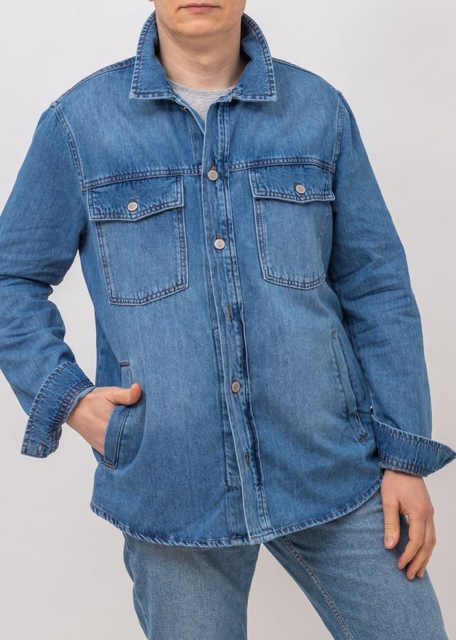 Куртка джинсова чоловіча WHITNEY E-G516 FOLD BLUE куртка-сорочка, колір Світлий джинс, розмір M