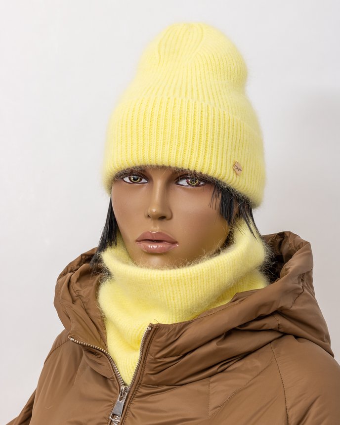 Шапка и шарф комплект женская ODUSSEY BF32+SD97 SARI шапка и хомут, цвет Желтый, размер ONE